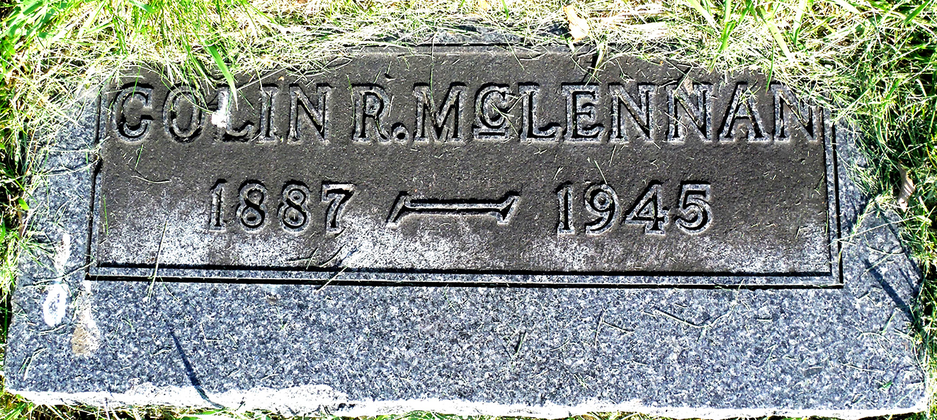 Photo of headstones/Colin R McLennan 1887-1945 Des Moines Glendale cem Iowa